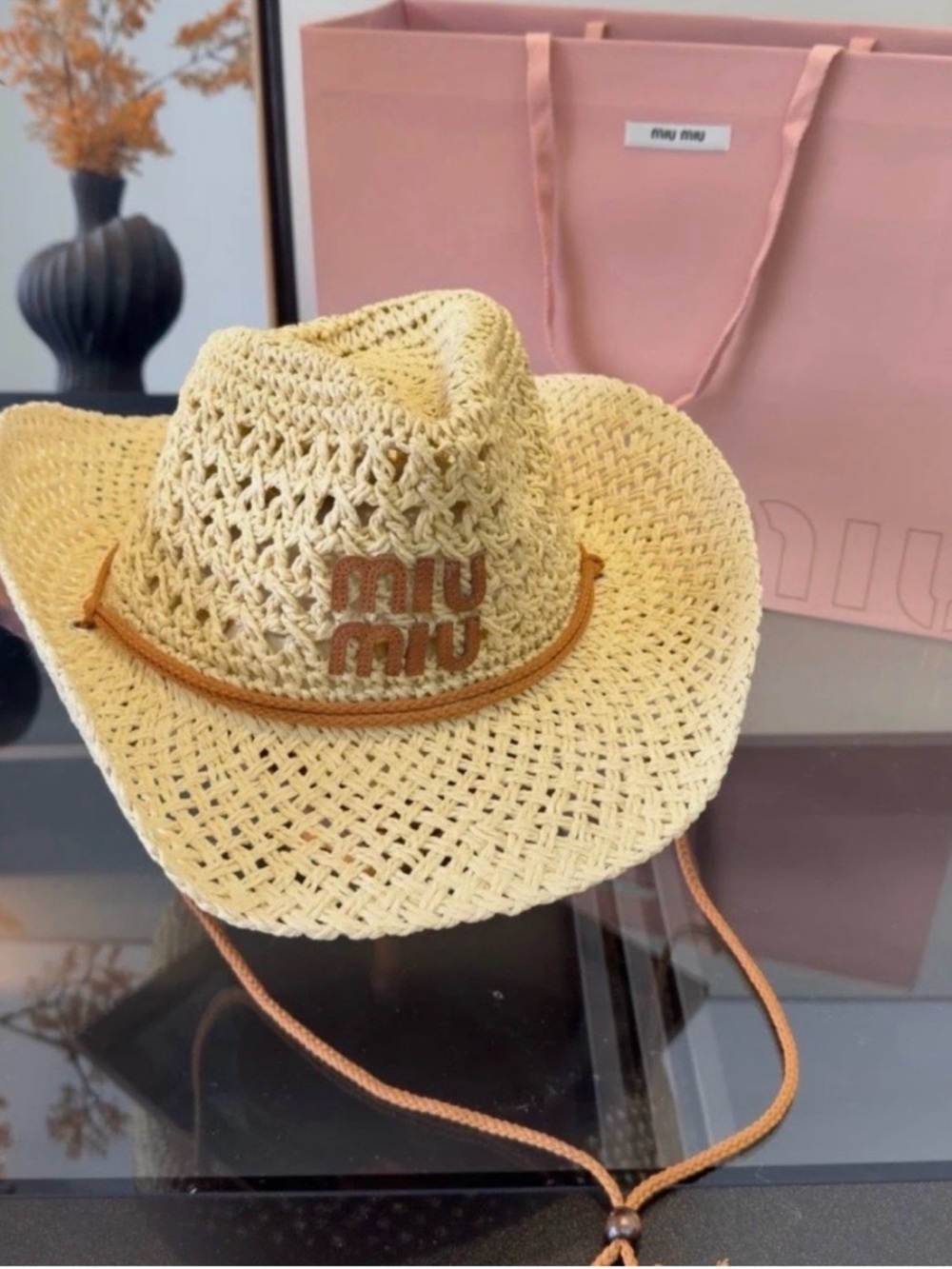 Miu Miu Straw Cowboy Hat in Natural